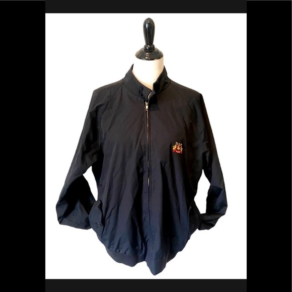 Mens Vintage Izod Sz Large Jacket Coat Lightweight Black Plaid Logo Crest EUC